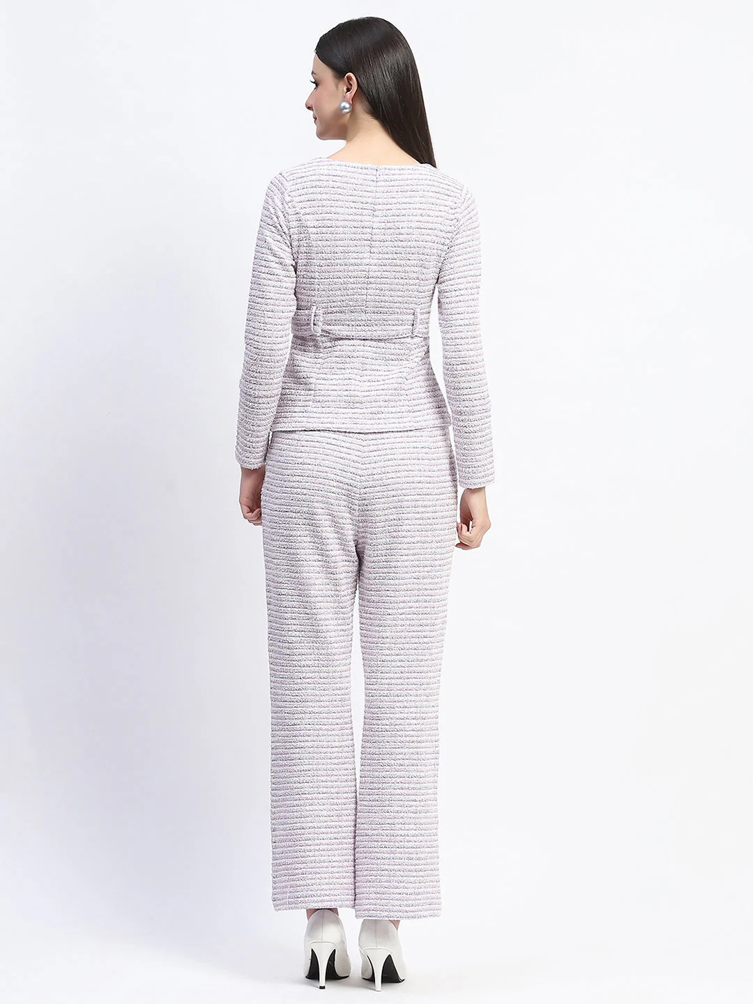 Madame Knitted Buttoned and Belted Top and Bottom Lavender Co-ord Set - Image 6