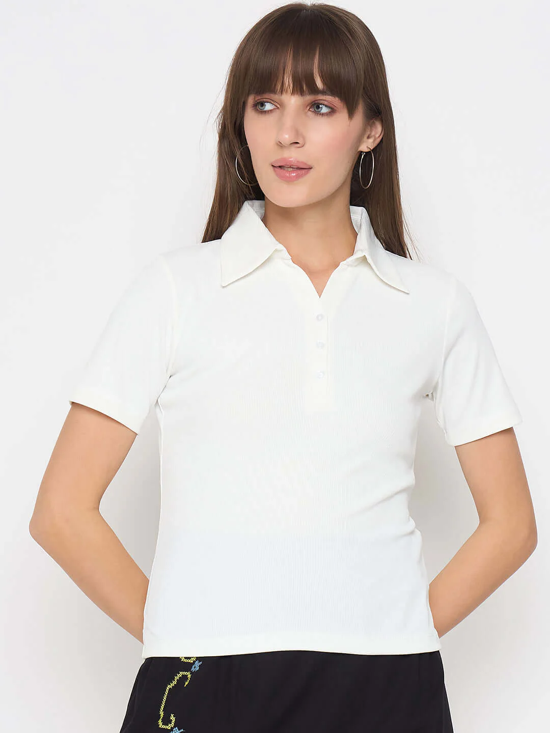 Madame Pique Solid White Polo T-shirt - Image 3