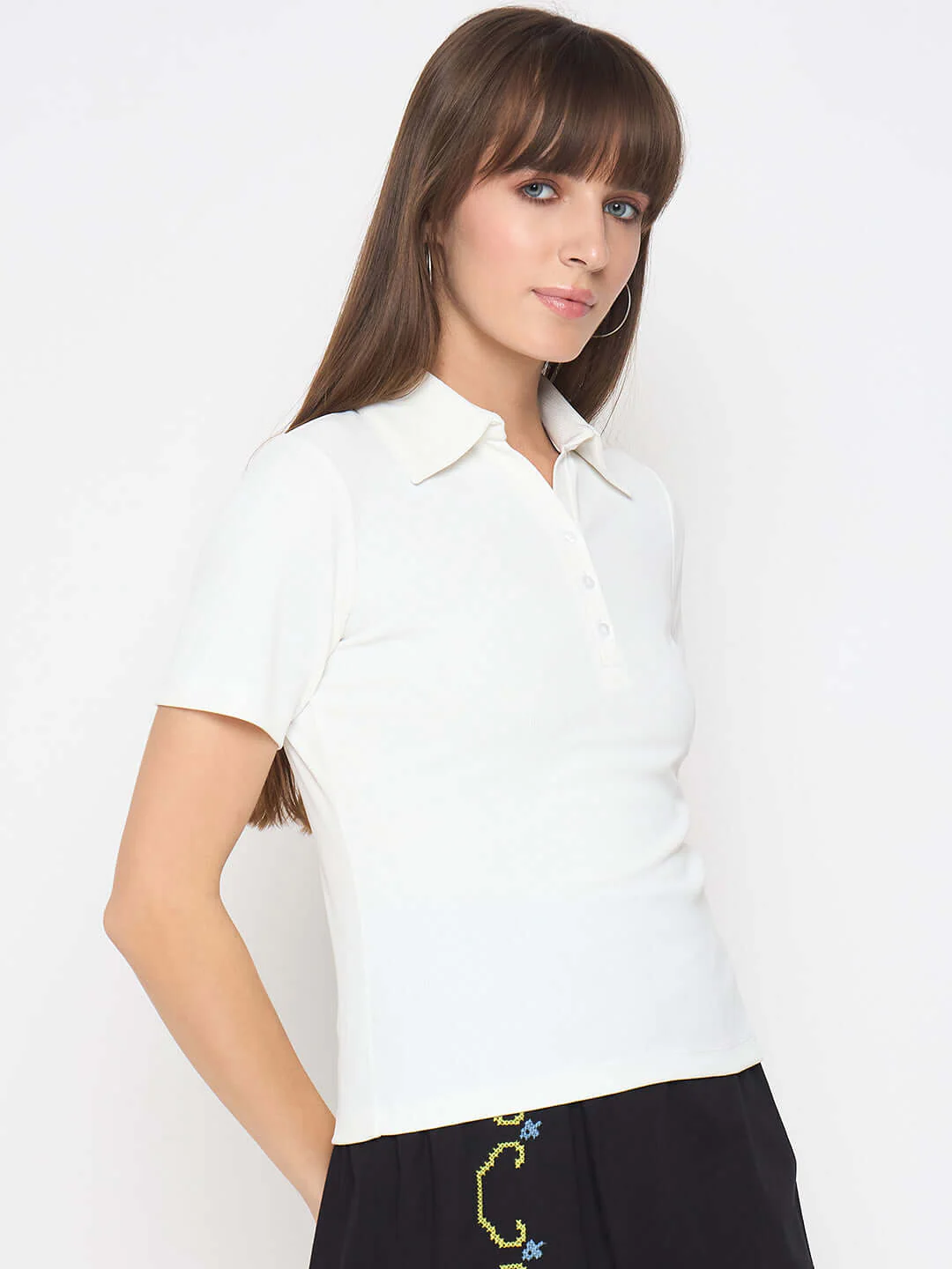 Madame Pique Solid White Polo T-shirt - Image 4