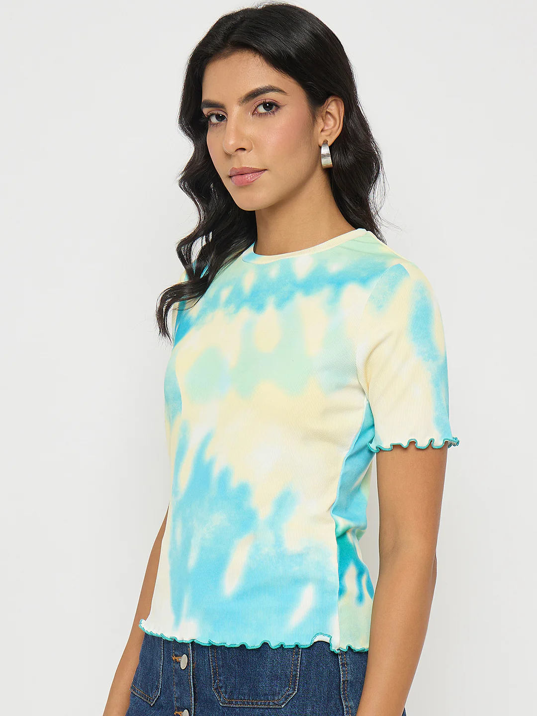 Madame Tie-Dye Lettuce Hem Aqua Blue T-Shirt - Image 5