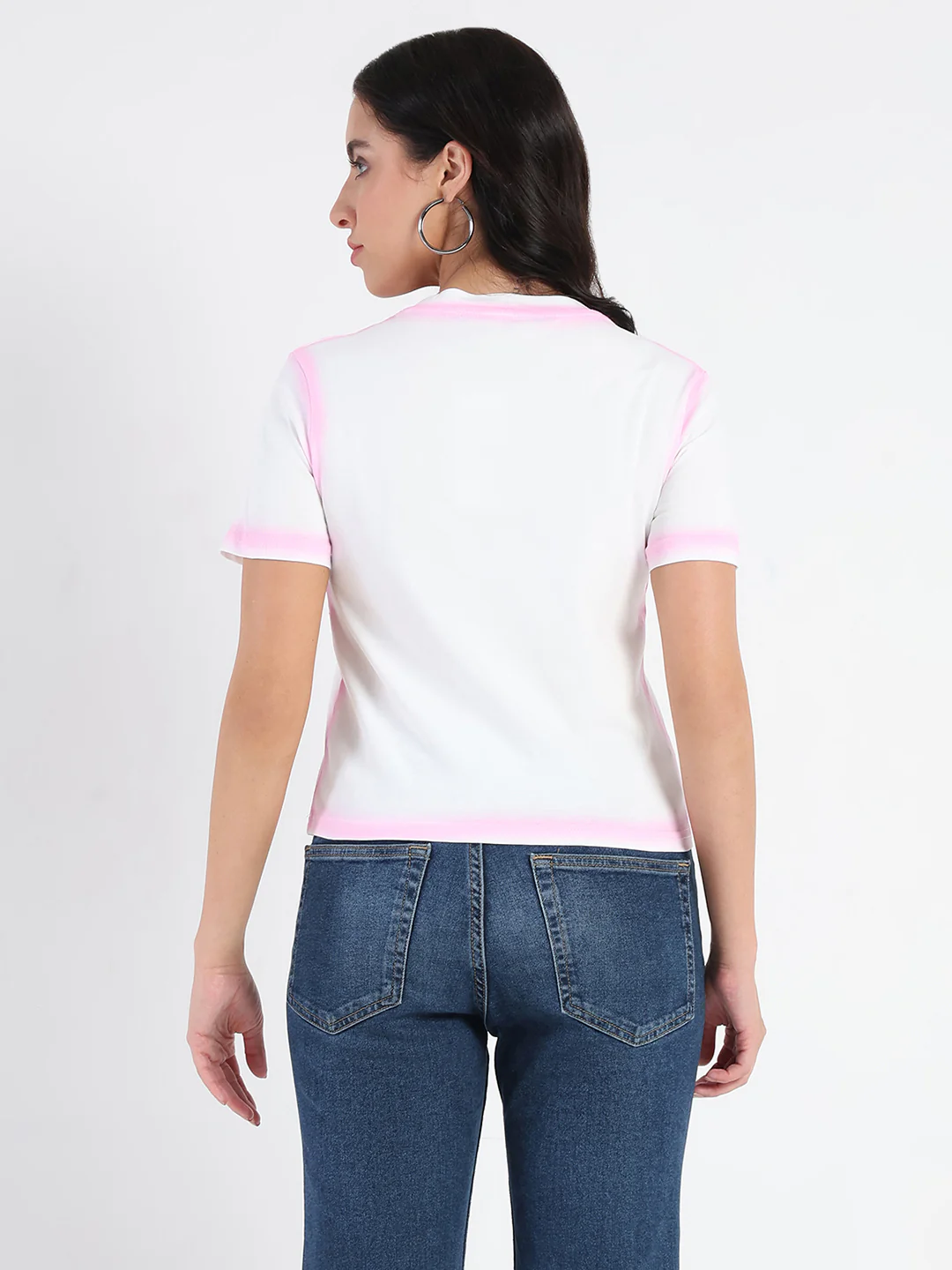 Madame Spray Painted Embellished Pink Cotton Crop T-shirt - Image 5