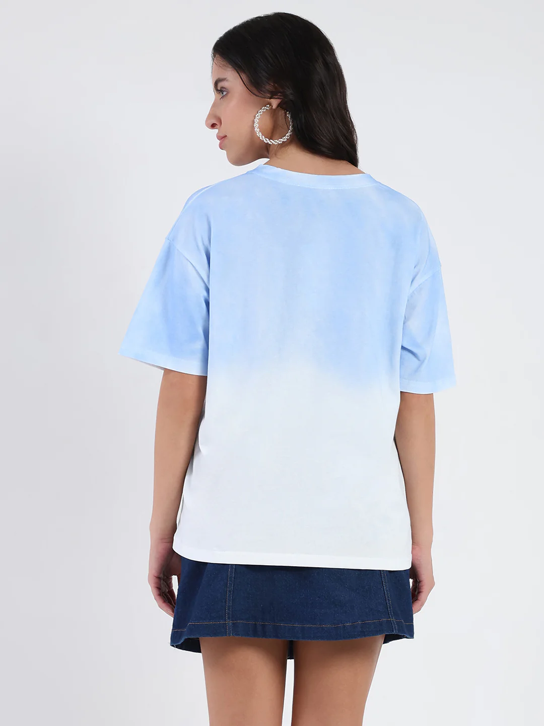 Madame Ombre Loose Fit Sky Blue Oversize Cotton T-shirt - Image 6