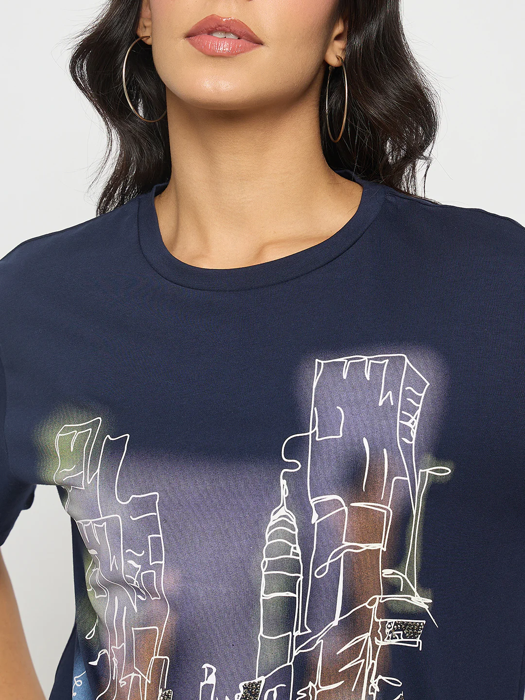 Madame Graphic Print Navy Blue Cotton T-shirt - Image 7