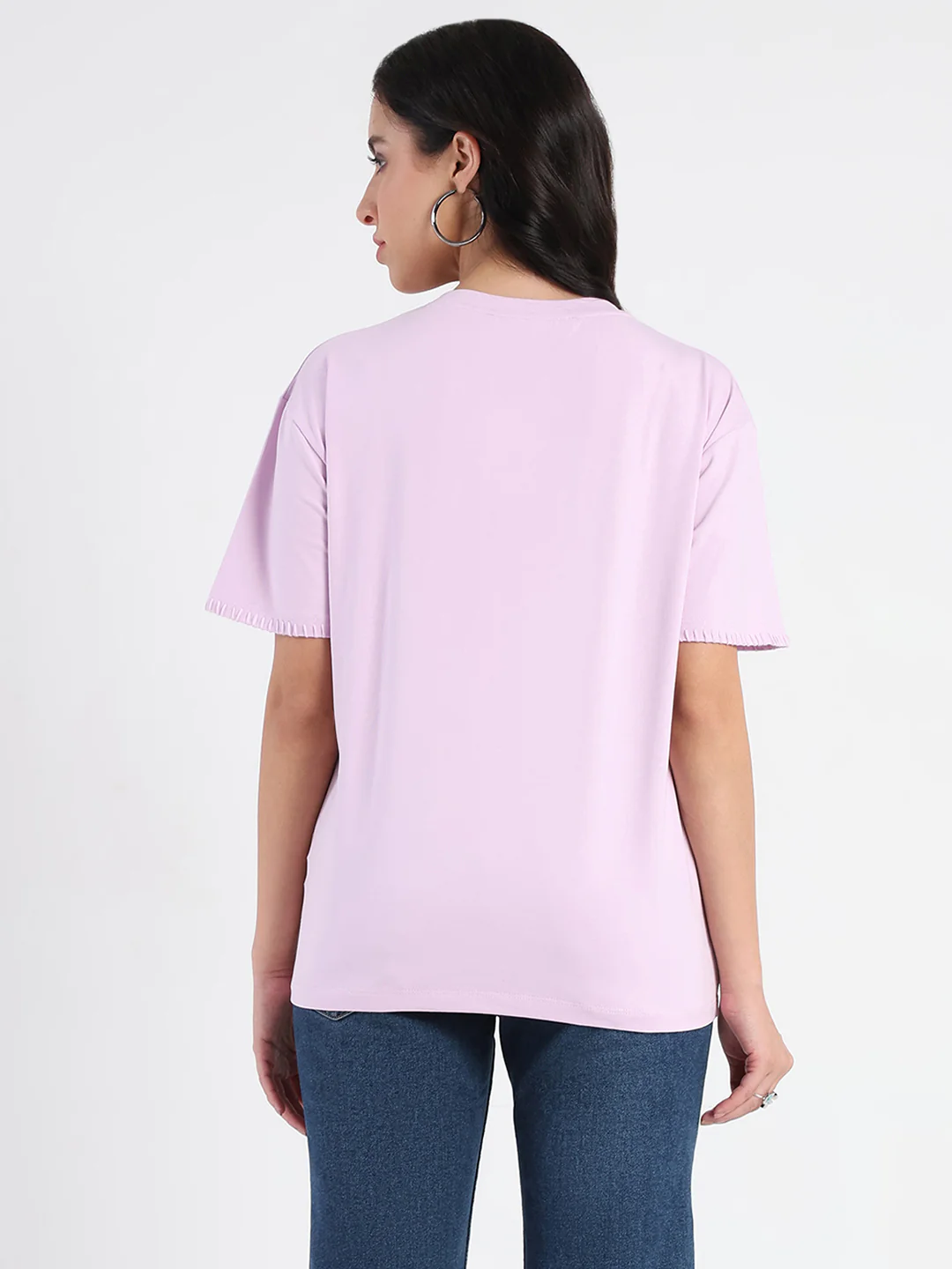 Madame Pocket Detailed Solid Mauve Cotton Blend T-shirt - Image 6