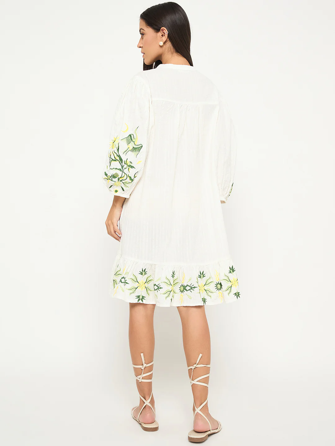 Madame Floral Embroidered Fit and Flare White Mini Dress - Image 6