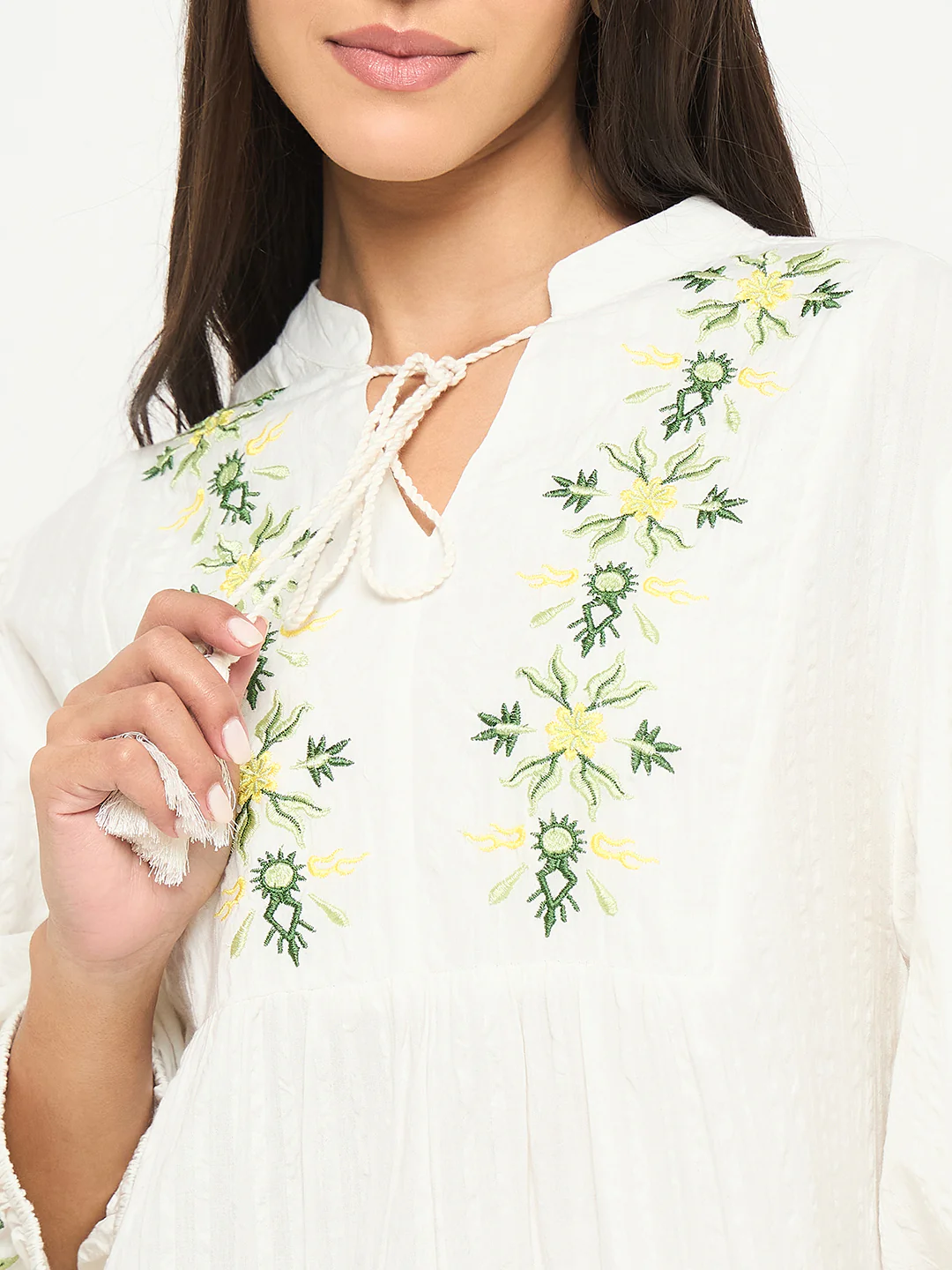 Madame Floral Embroidered Fit and Flare White Mini Dress - Image 7