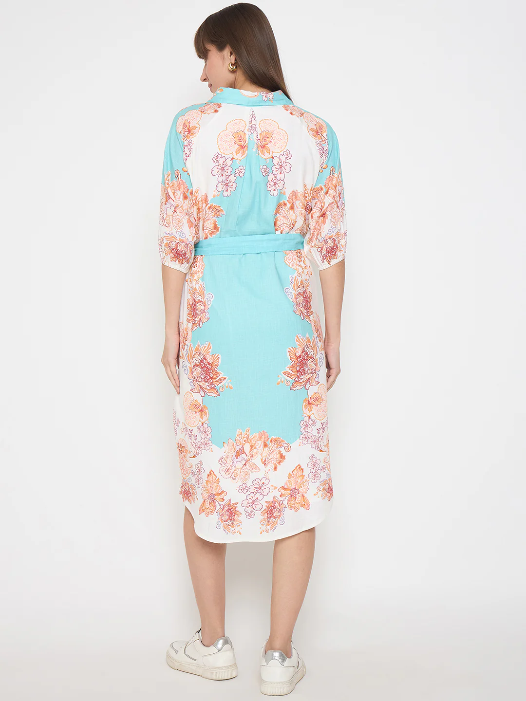 Madame Blue Colorblock Floral Cotton Midi Shirt Dress - Image 4
