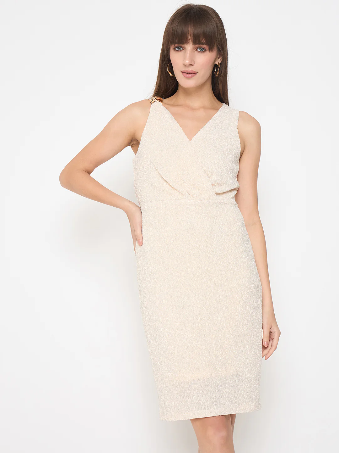 Madame Self Design Bodycon Mini Off White Dress - Image 3