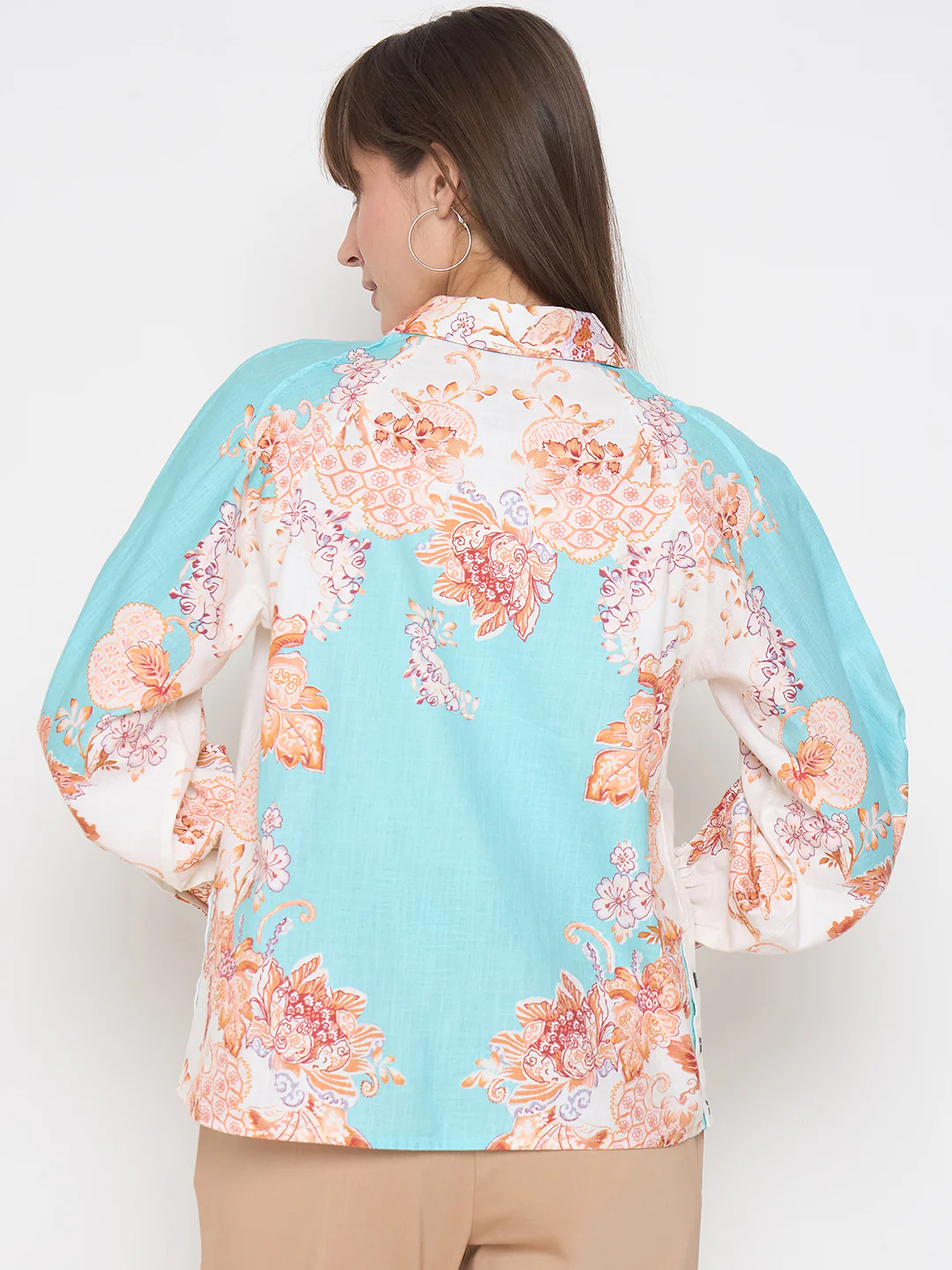 Madame Floral Print Colorblock Blue Shirt - Image 6
