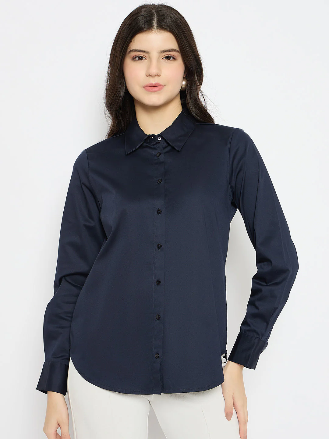 Madame Navy Blue Cotton Blend Shirt - Image 3