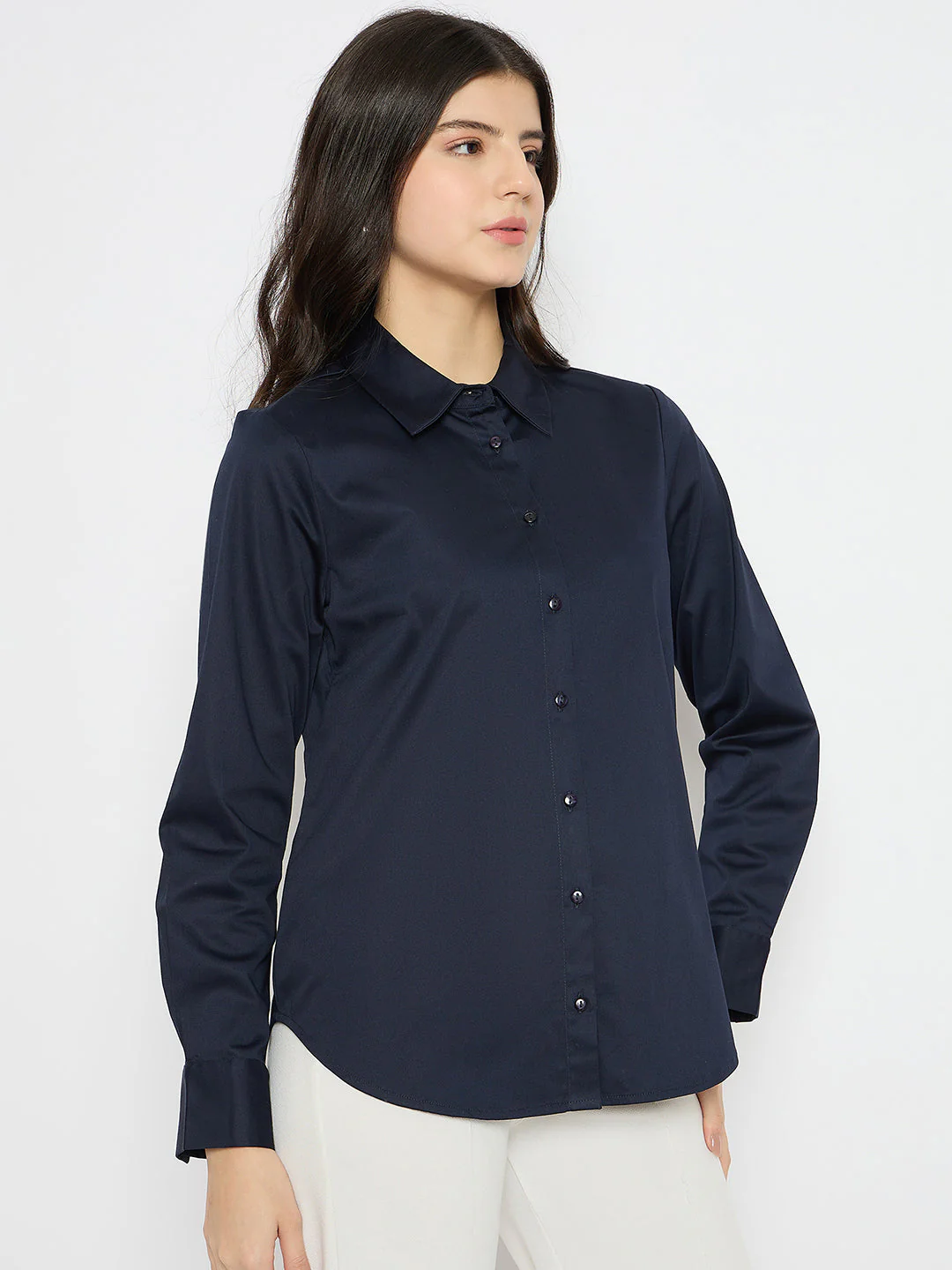 Madame Navy Blue Cotton Blend Shirt - Image 4
