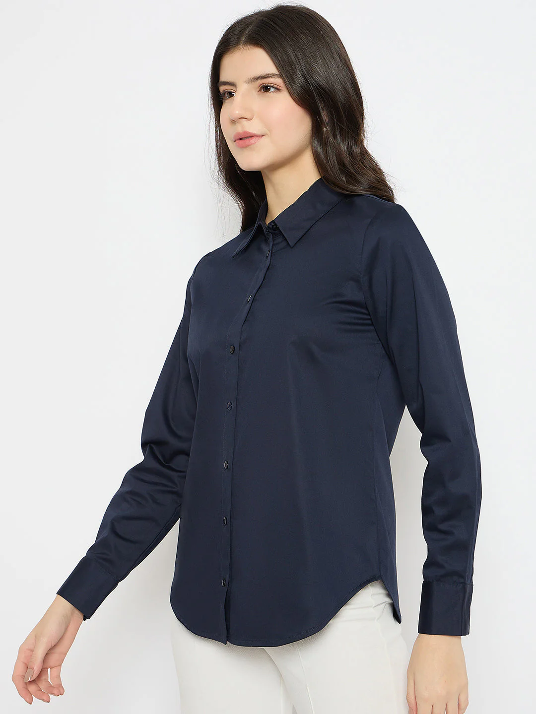 Madame Navy Blue Cotton Blend Shirt - Image 5