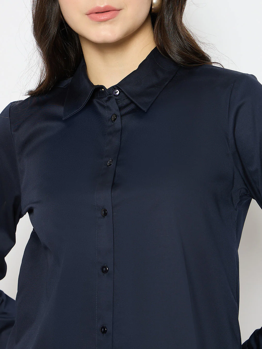 Madame Navy Blue Cotton Blend Shirt - Image 7