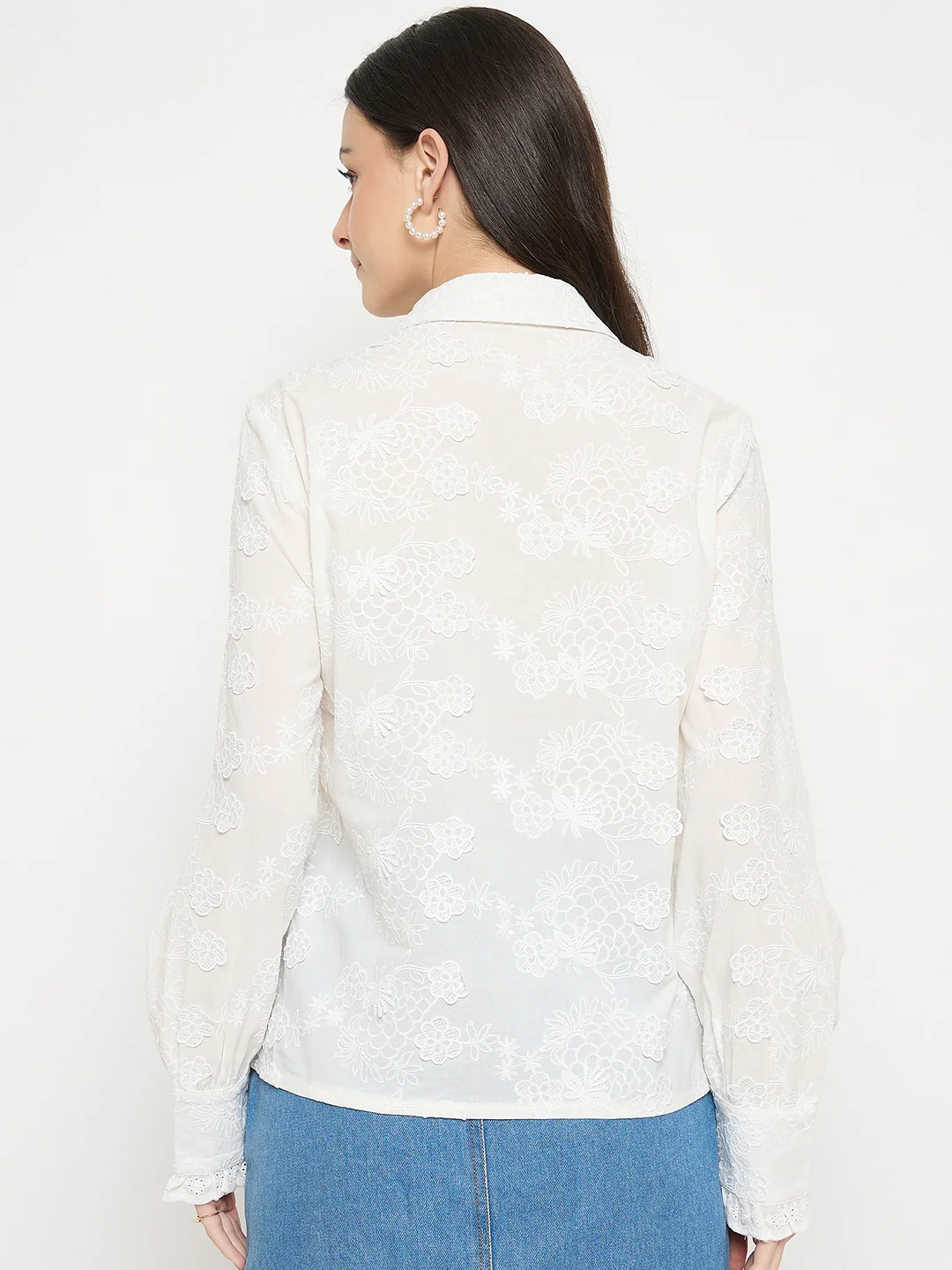 Madame Floral Detailing White Cotton Shirt - Image 6