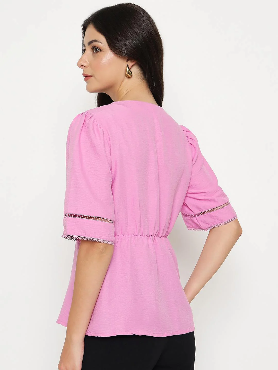 Madame V Neck Pink Peplum Top - Image 6