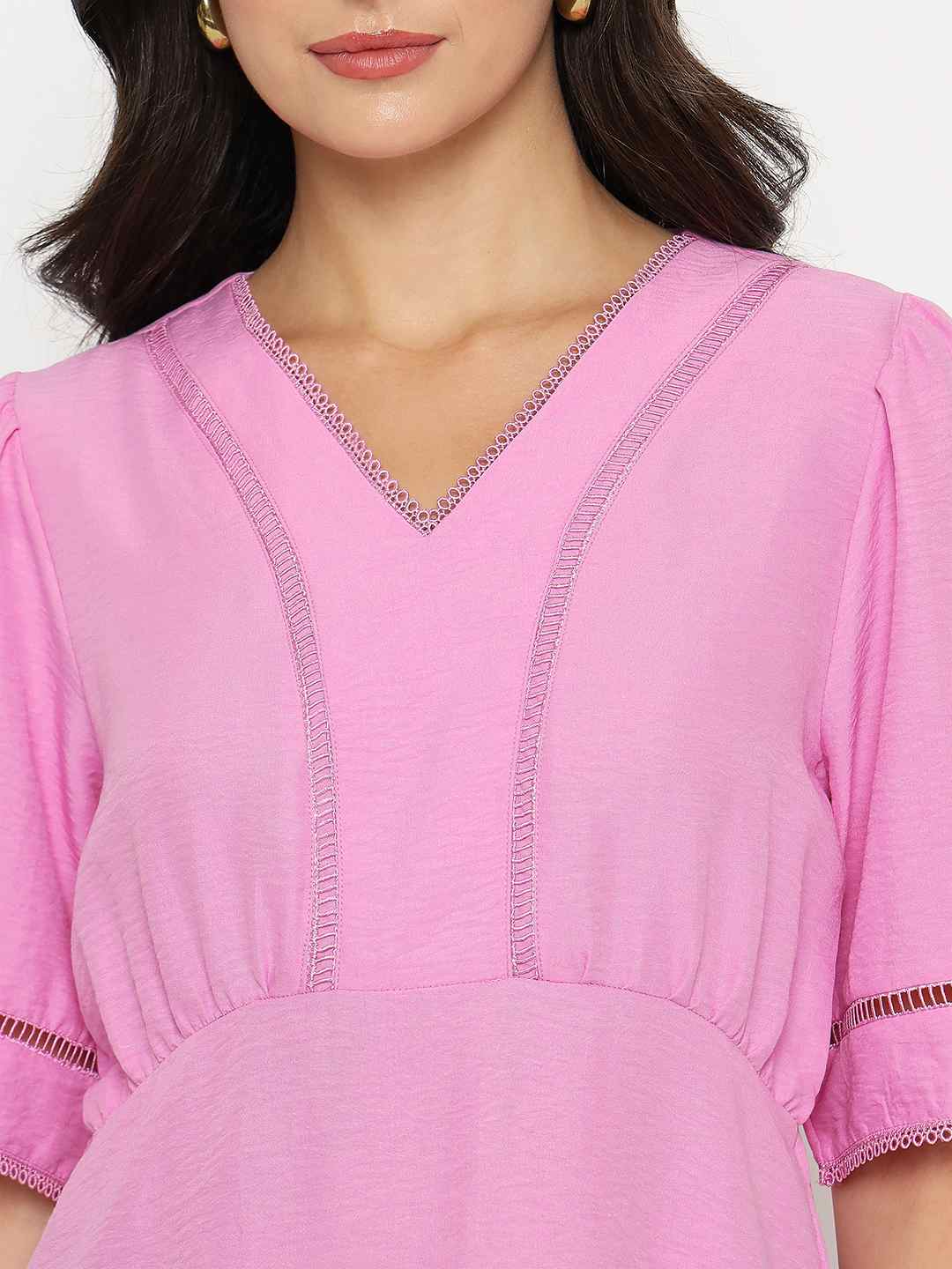 Madame V Neck Pink Peplum Top - Image 7