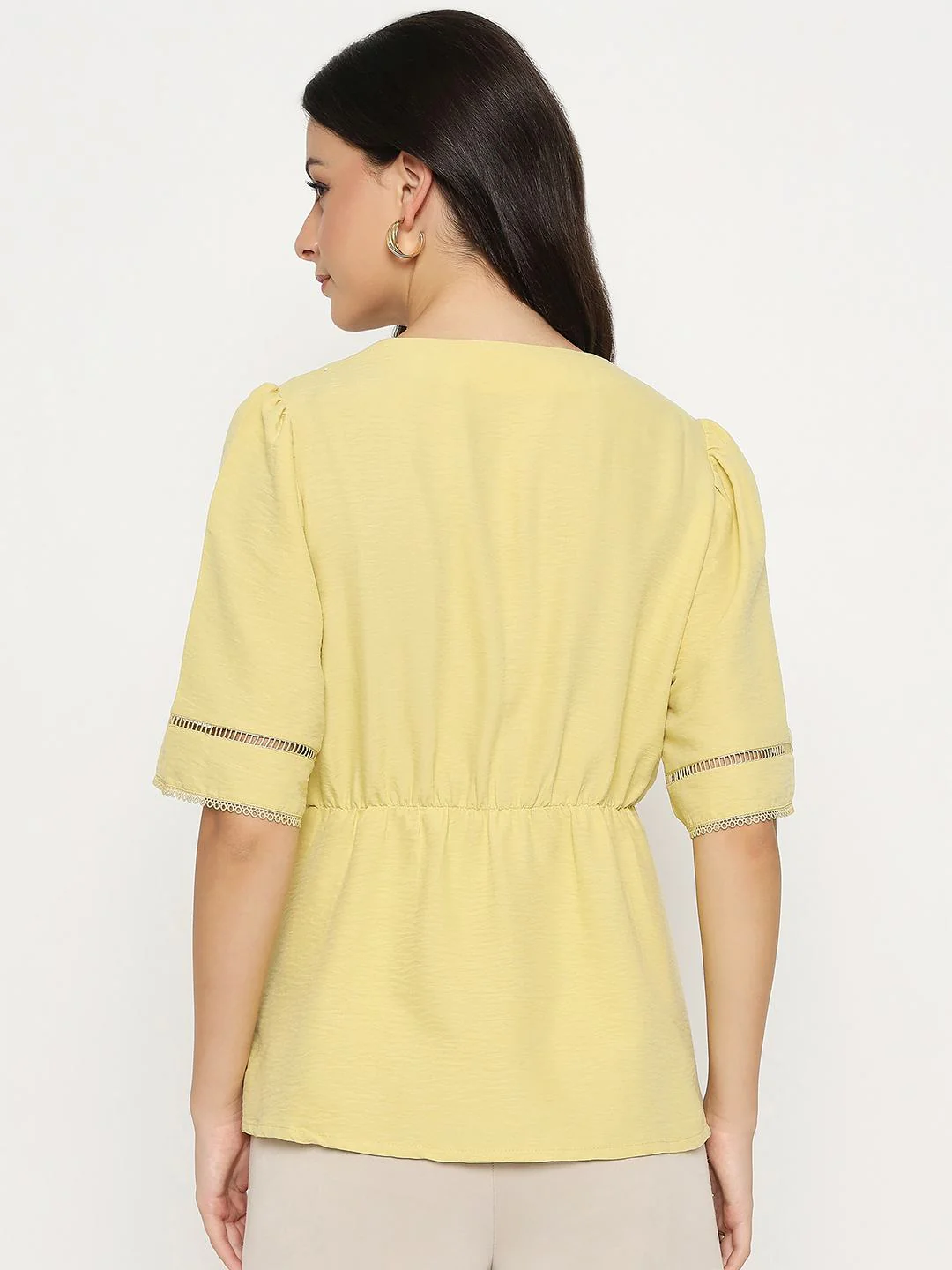 Madame V Neck Yellow Peplum Top - Image 6