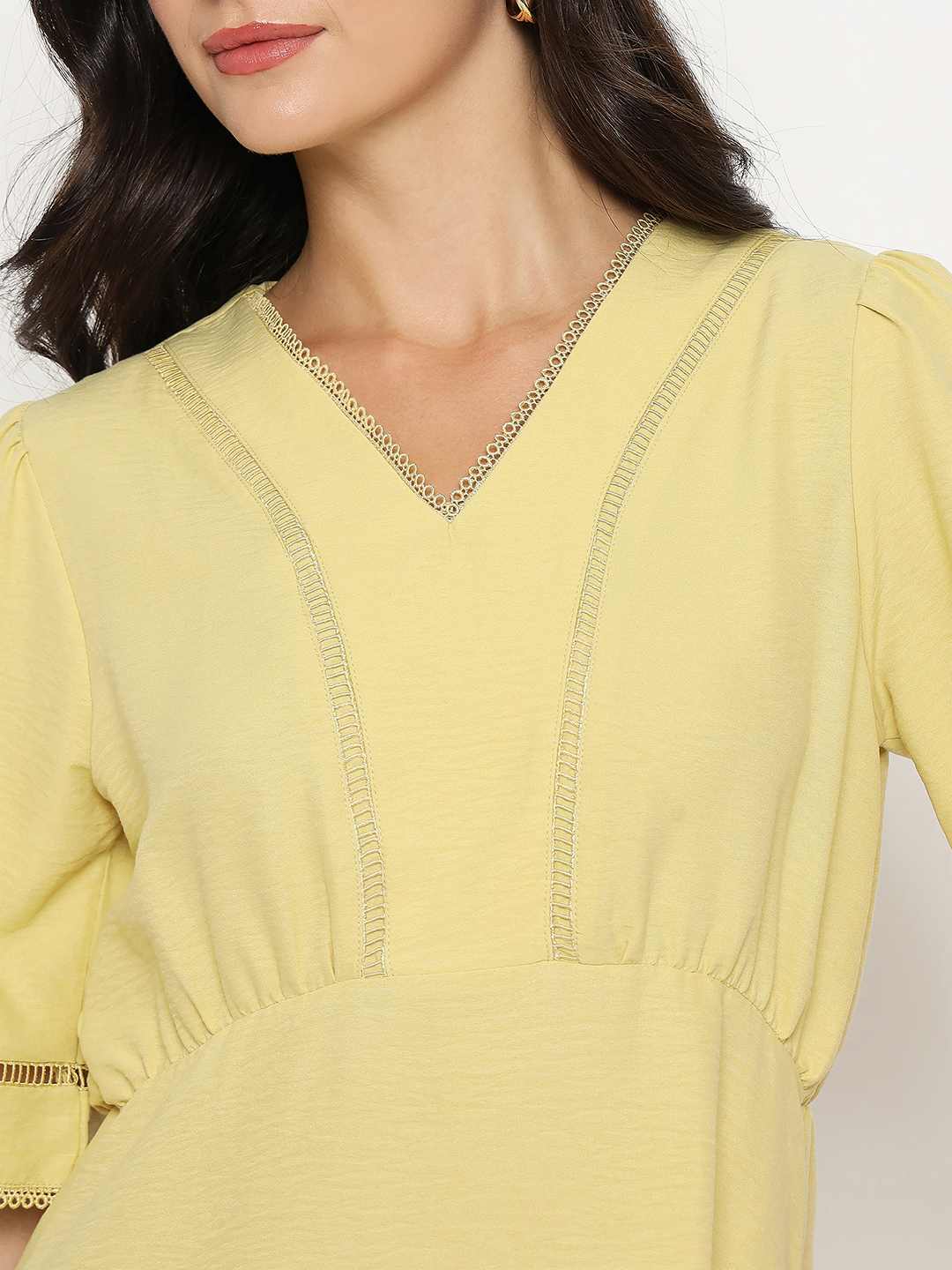 Madame V Neck Yellow Peplum Top - Image 7