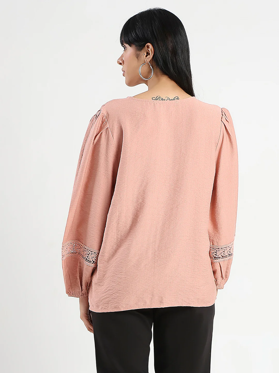 Madame Tie Neck Blush Pink Rayon Blend Top - Image 6