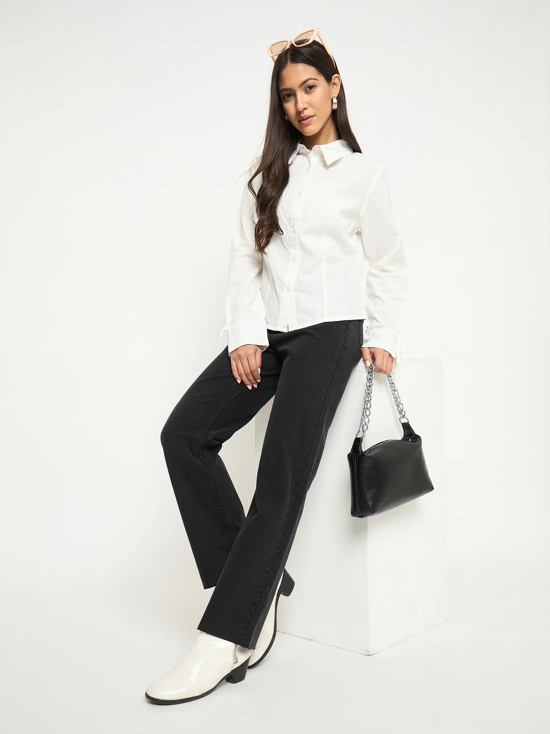 Madame Ripped Hem Wide Leg Charcoal Black Jeans - Image 7
