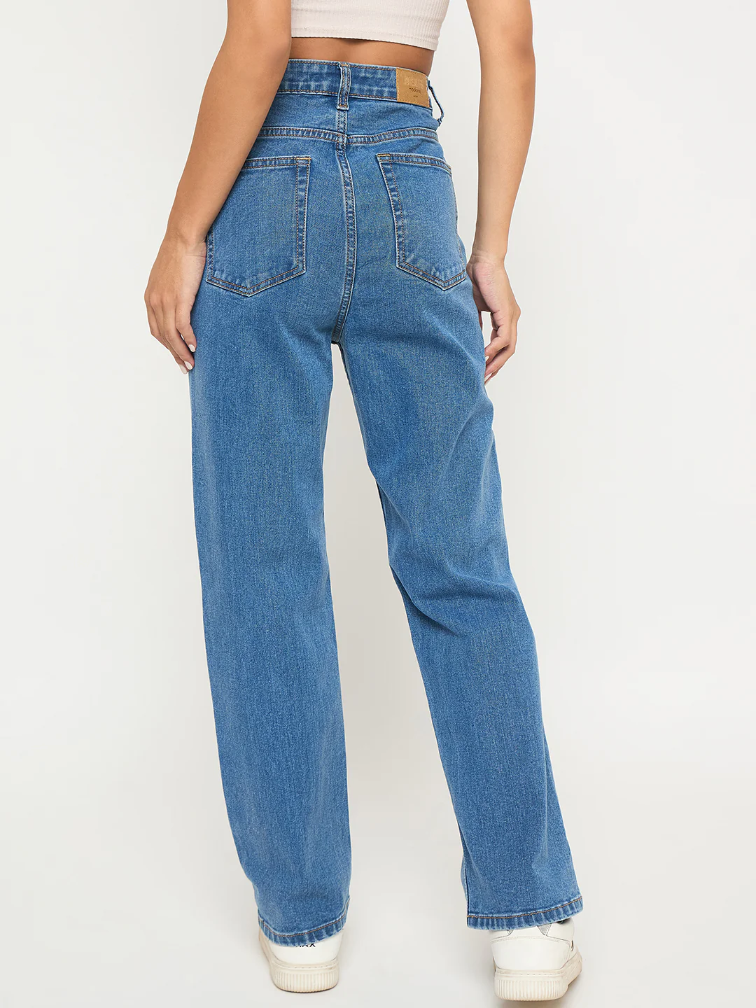 Madame Acid Wash Mid Blue Cotton Blend Straight Jeans - Image 5