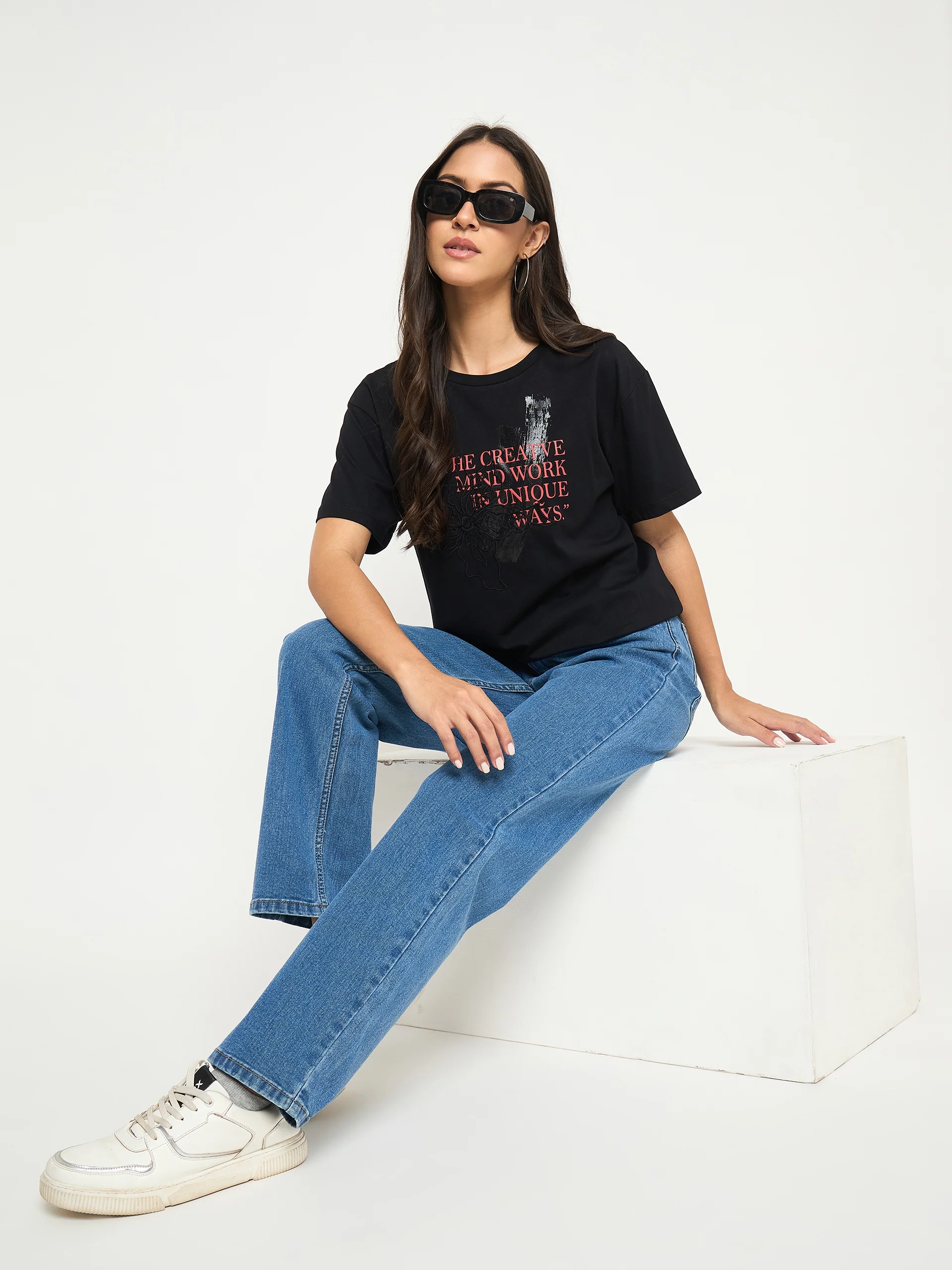 Madame Acid Wash Mid Blue Cotton Blend Straight Jeans - Image 6