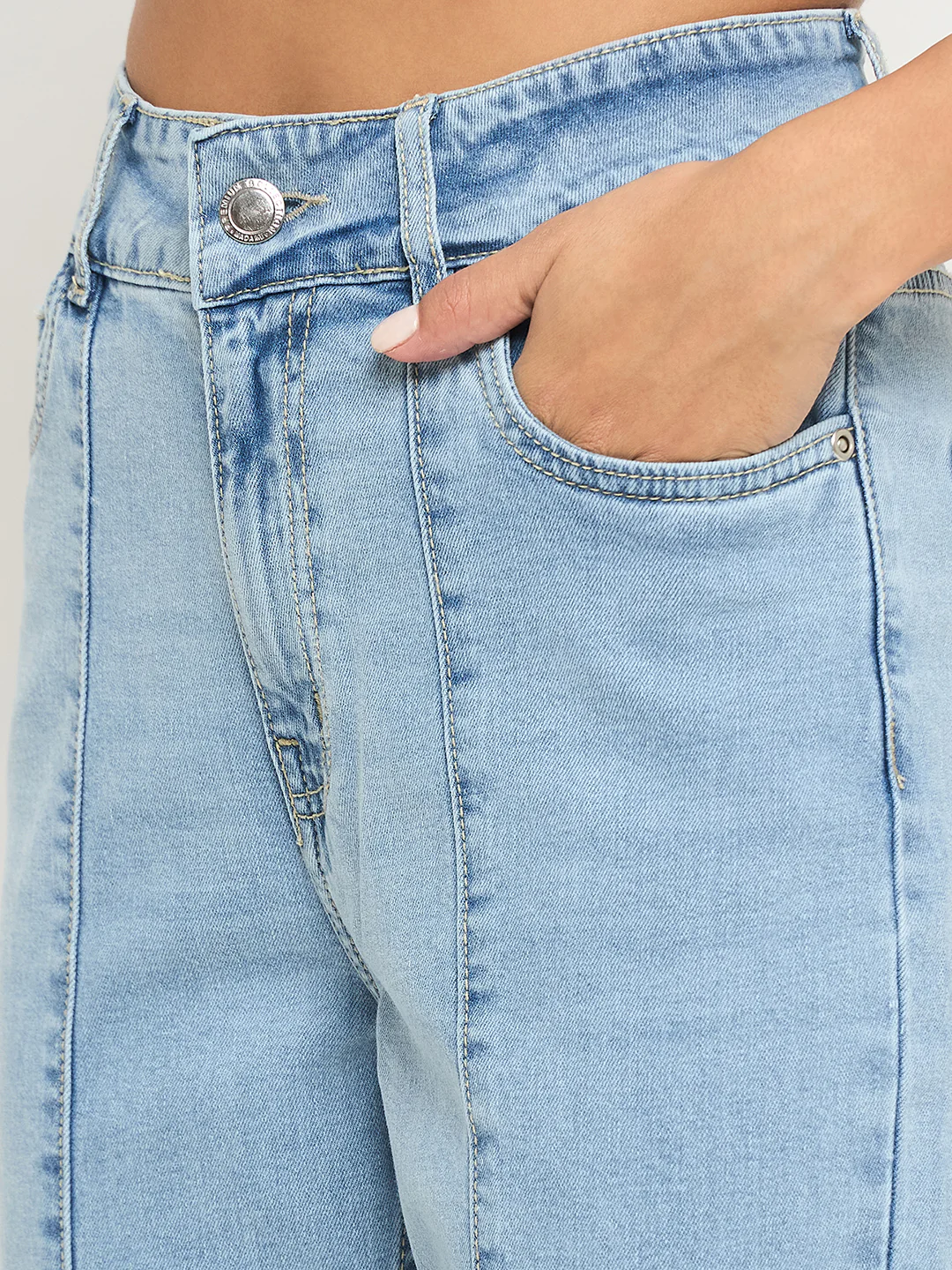 Madame Pintuck Detailed Bright Blue Cotton Blend Jeans - Image 6