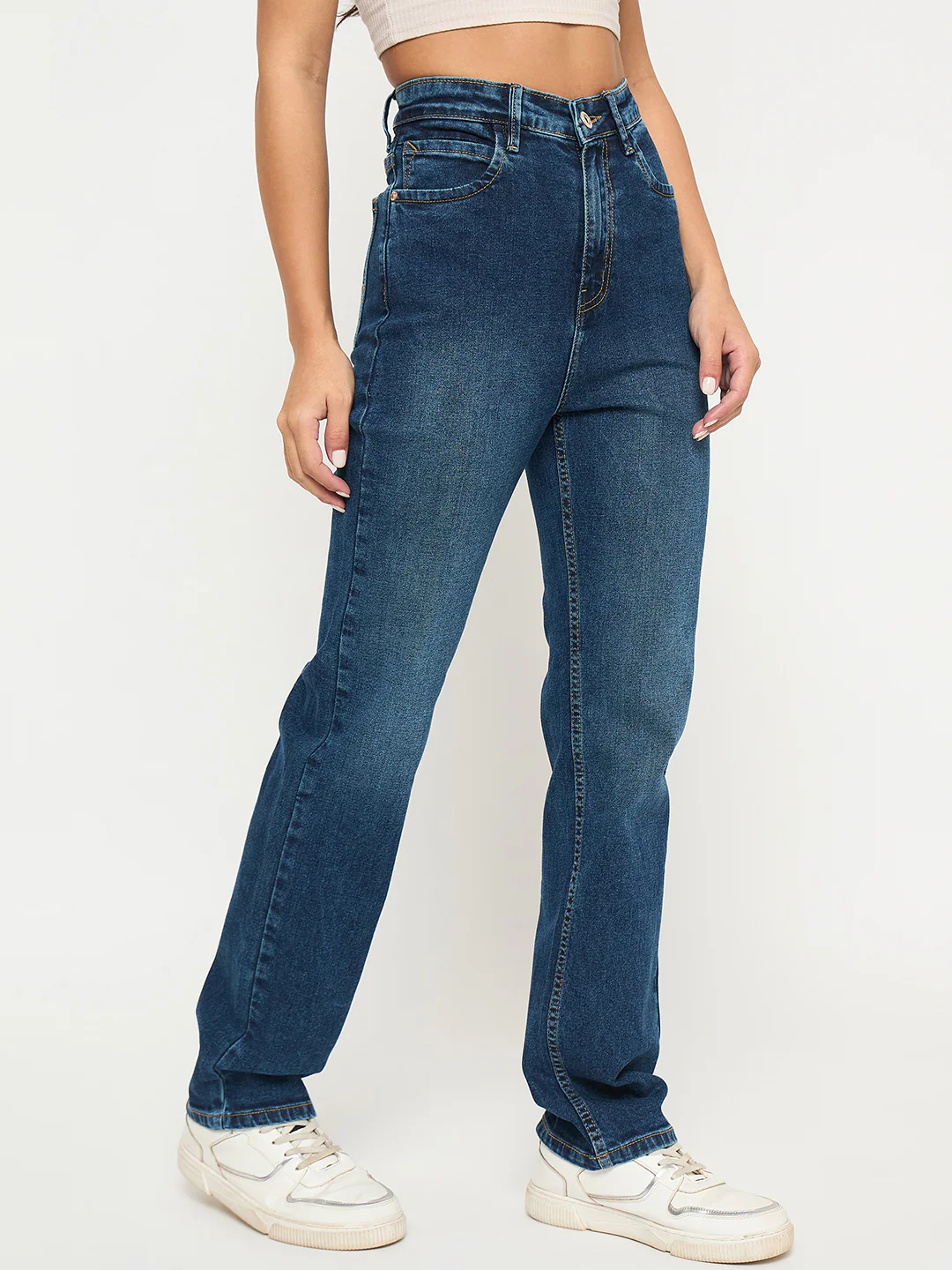 Madame Stone Wash Dark Blue Cotton Blend Jeans - Image 3