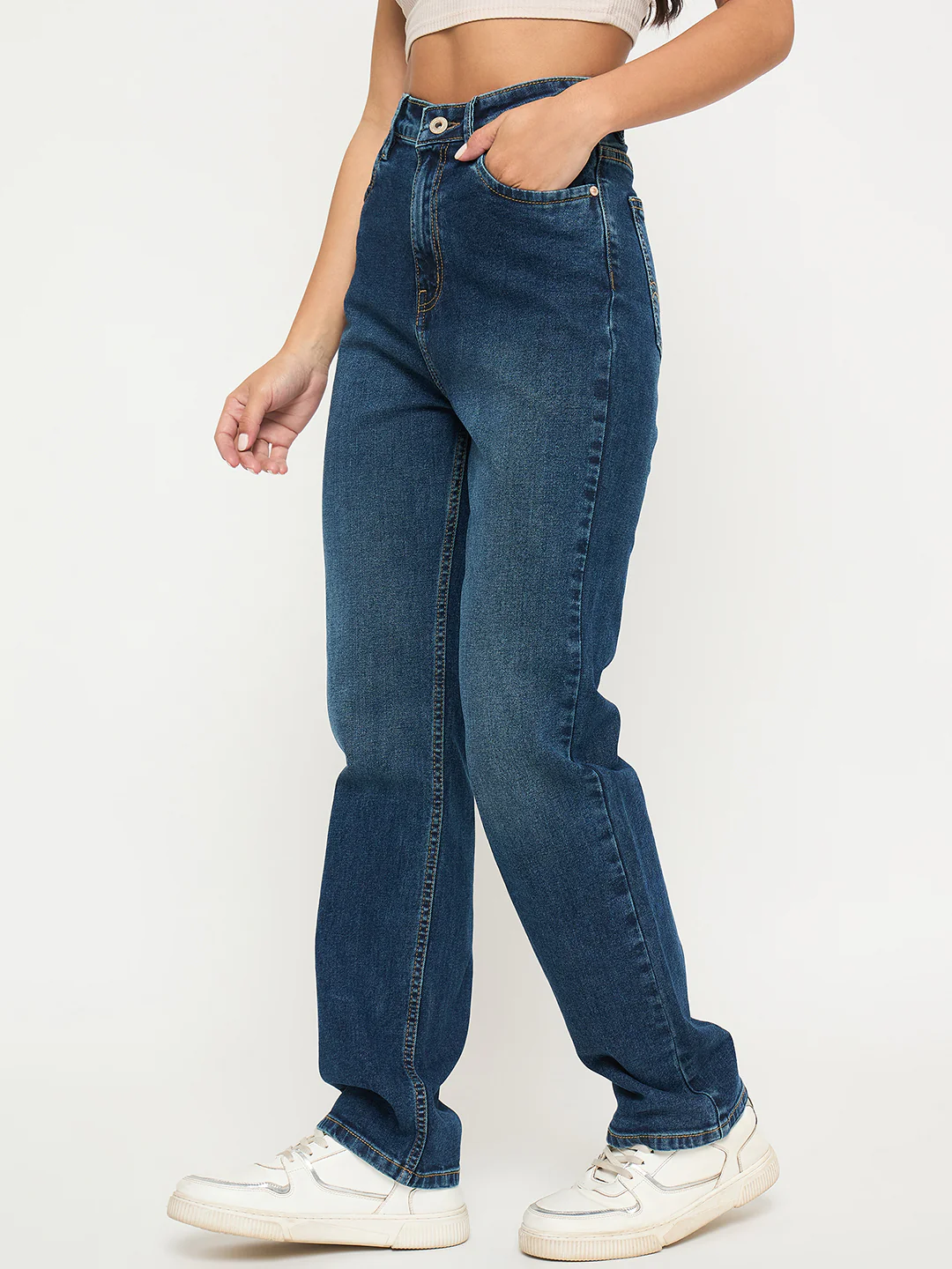 Madame Stone Wash Dark Blue Cotton Blend Jeans - Image 4