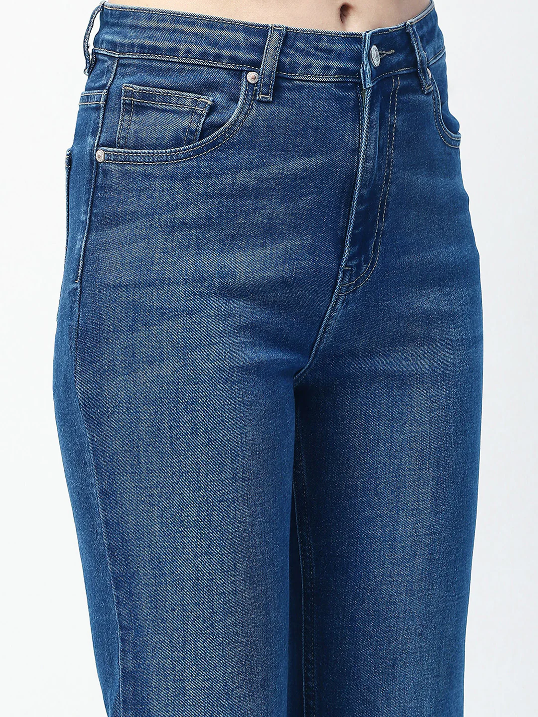 Madame Whiskered Straight Fit Dark Blue Cotton Blend Jeans - Image 6