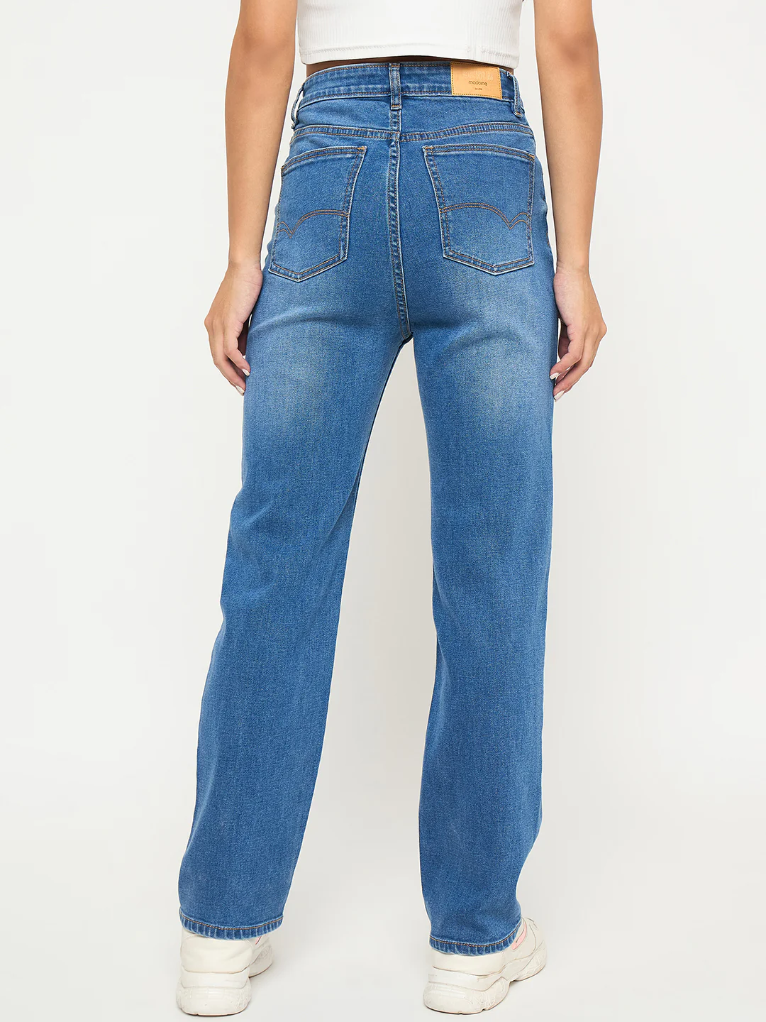 Madame Acid Wash Mid Blue Straight Cotton Blend Jeans - Image 5