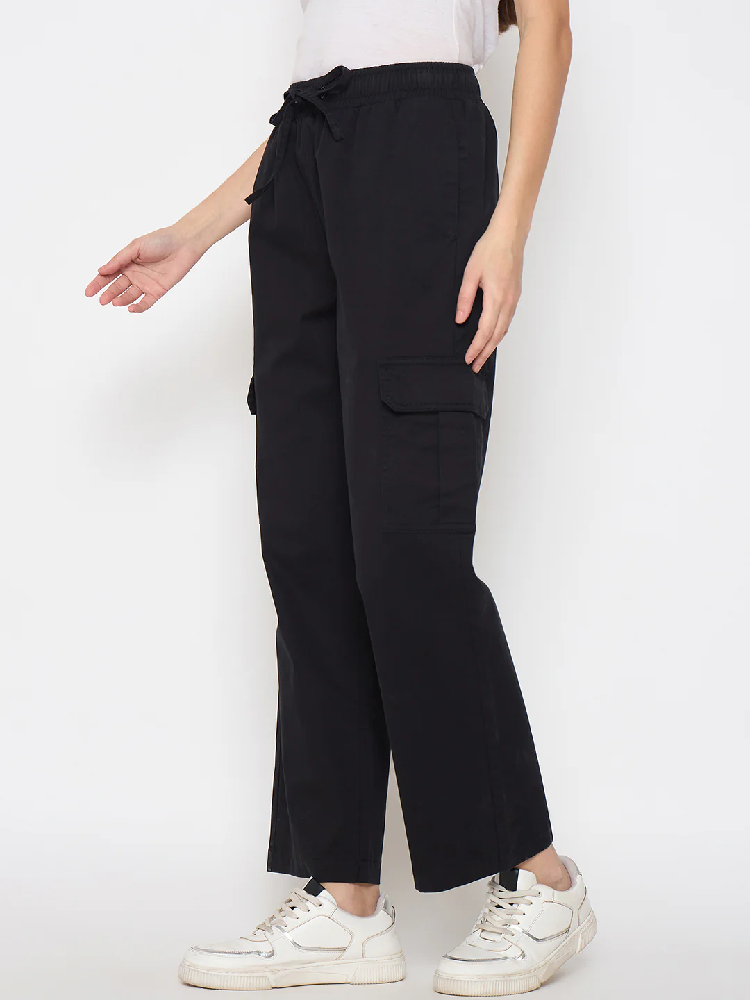 Madame Cotton Straight Black Cargo Pants - Image 5