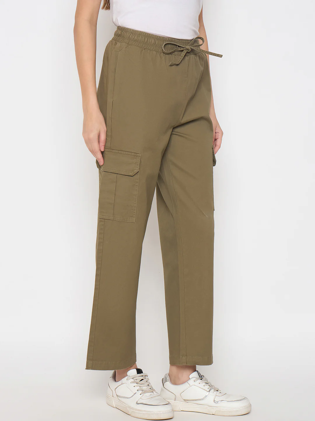 Madame Cotton Straight Green Cargo Pants - Image 4