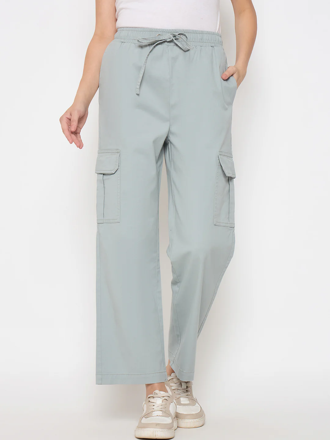 Madame Cotton Straight Grey Cargo Pants - Image 3
