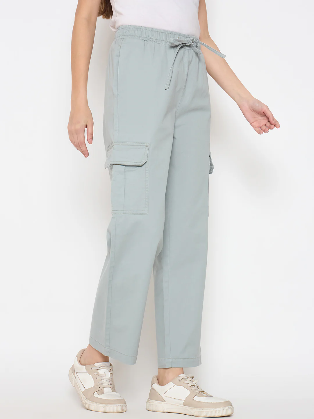Madame Cotton Straight Grey Cargo Pants - Image 4