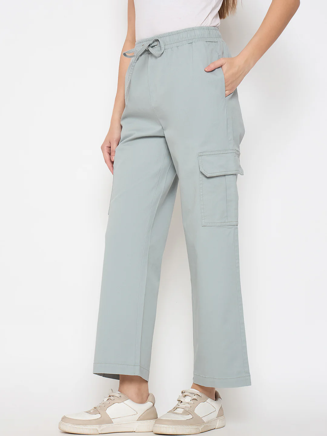 Madame Cotton Straight Grey Cargo Pants - Image 5