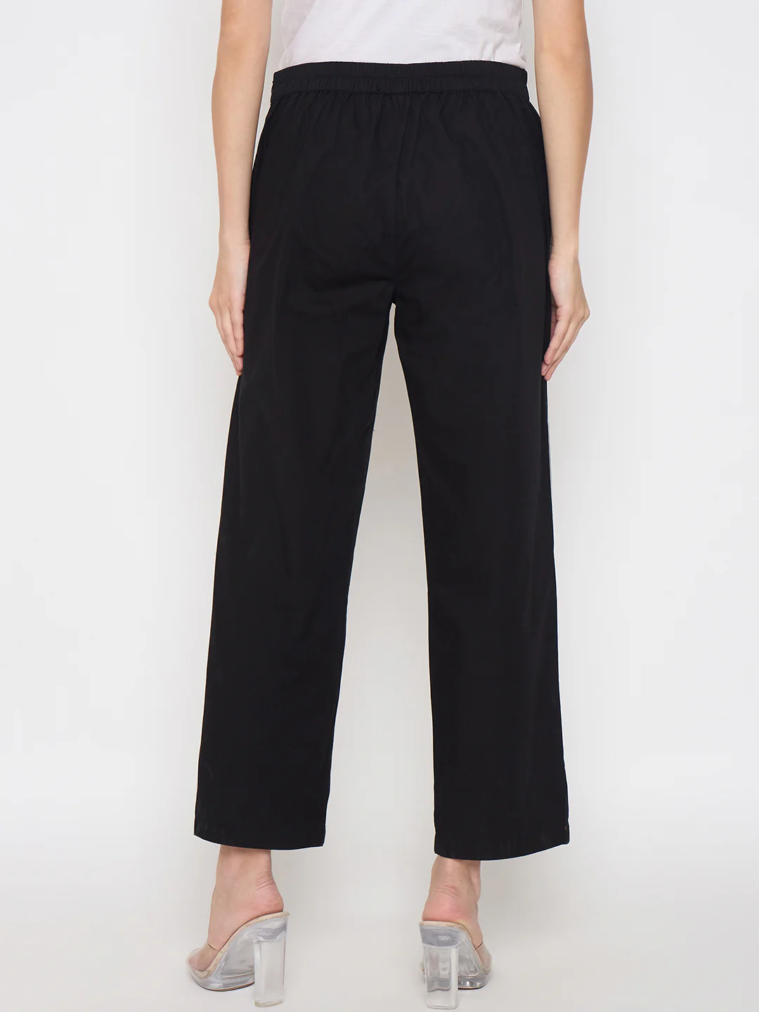 Madame Floral Embroidery Wide Leg Black Cotton Trousers - Image 6