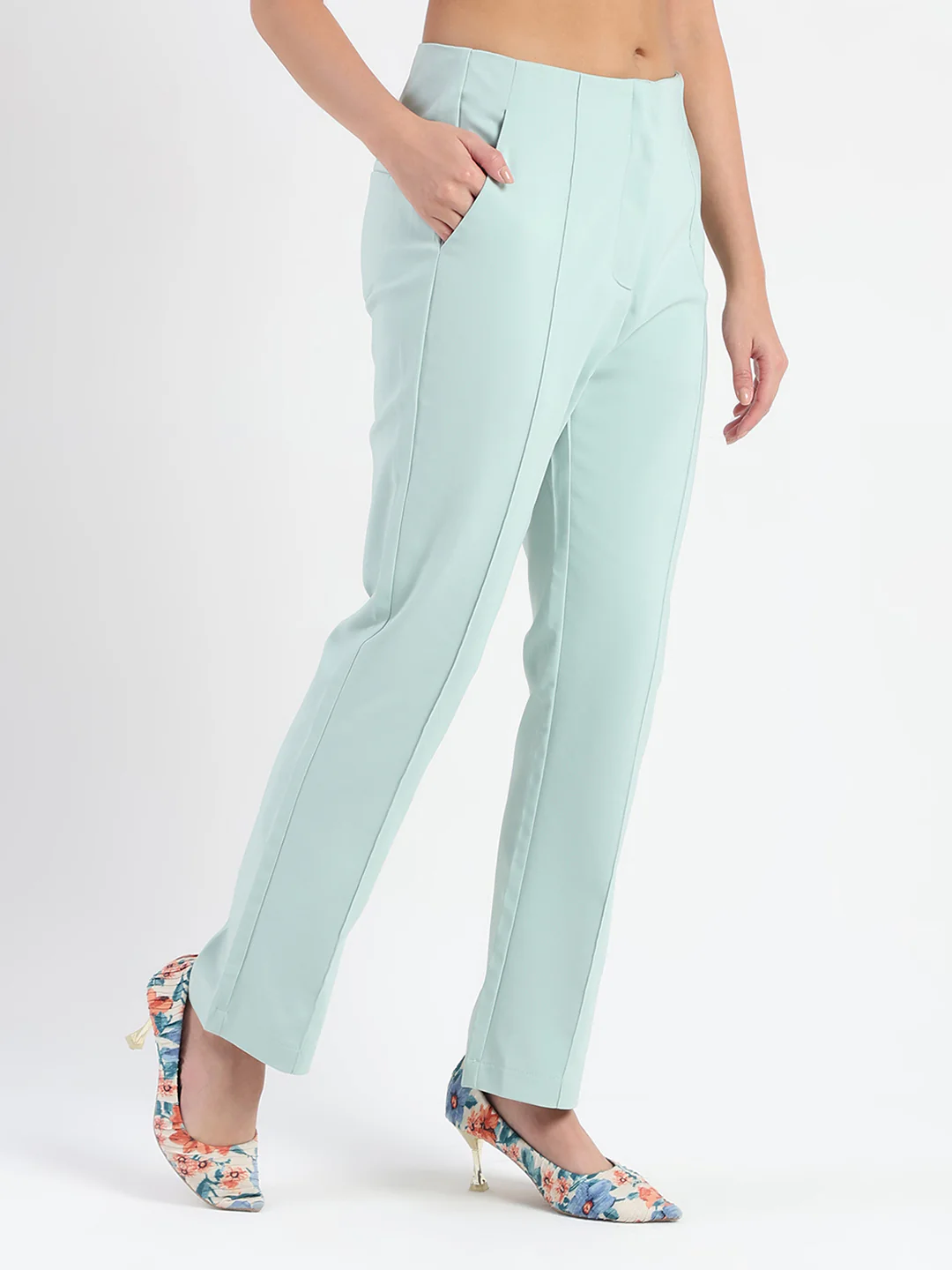 Madame Alex Front Pintuck Detailed Mint Green Trousers - Image 3