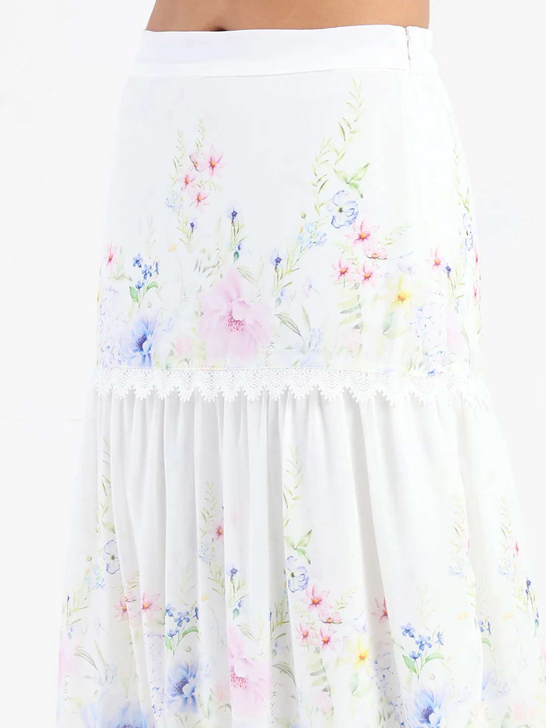 Madame Floral Print Tiered White Maxi Skirt - Image 6
