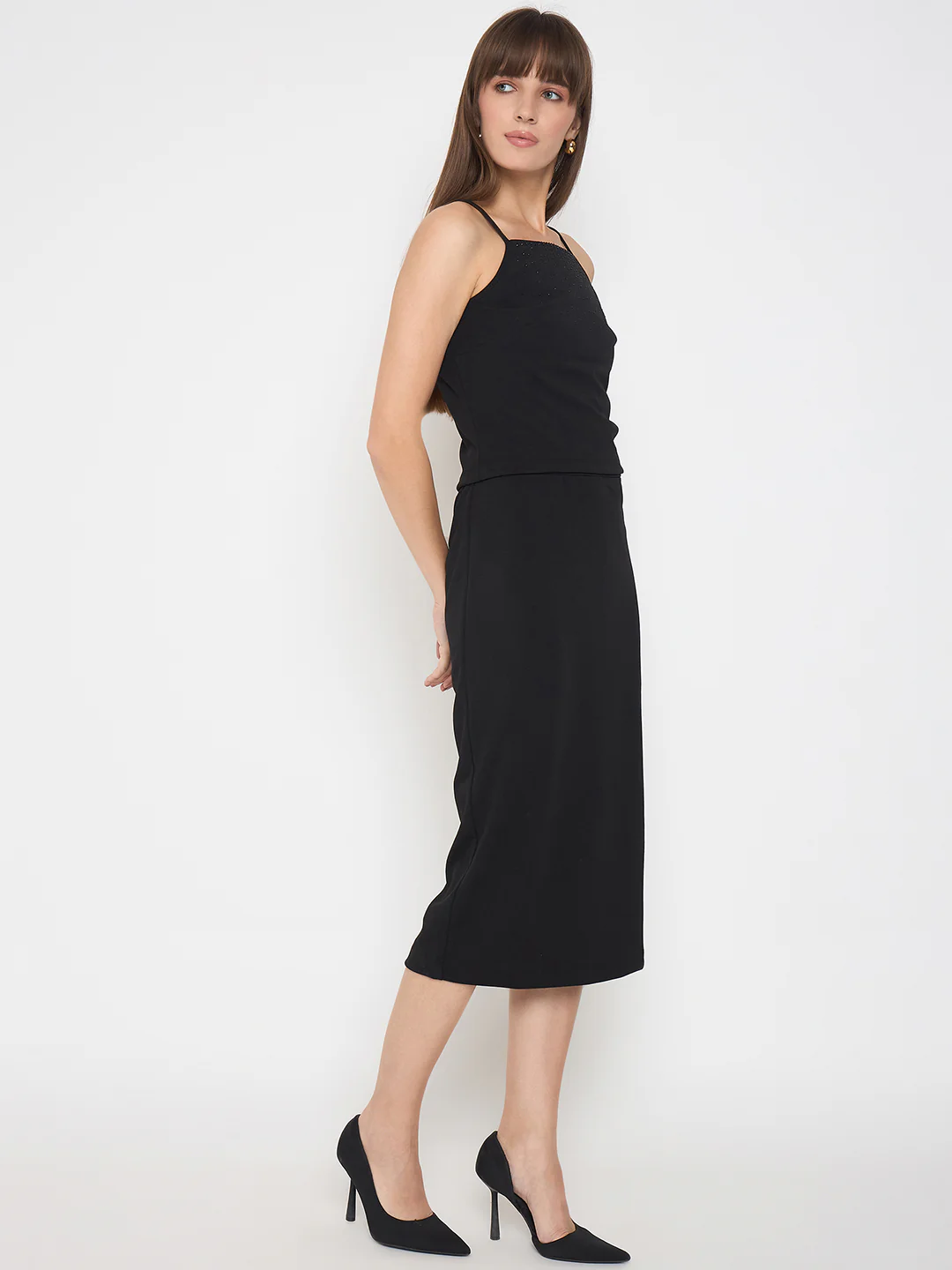 Madame Embellished Halter Neck Top and Skirt Black Coord Set - Image 4