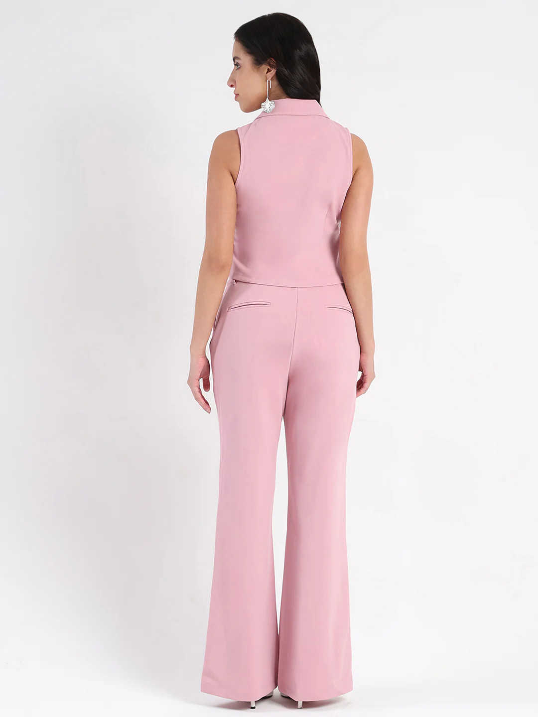 Madame Crop Top and Side Slit Trousers Knit Moss Blush Pink Co-ord Set - Image 6