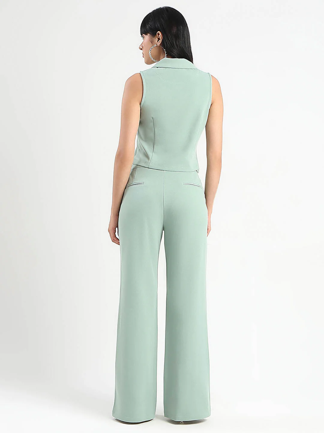 Madame Crop Top and Side Slit Trousers Knit Moss Olive Green Co-ord Set - Image 3
