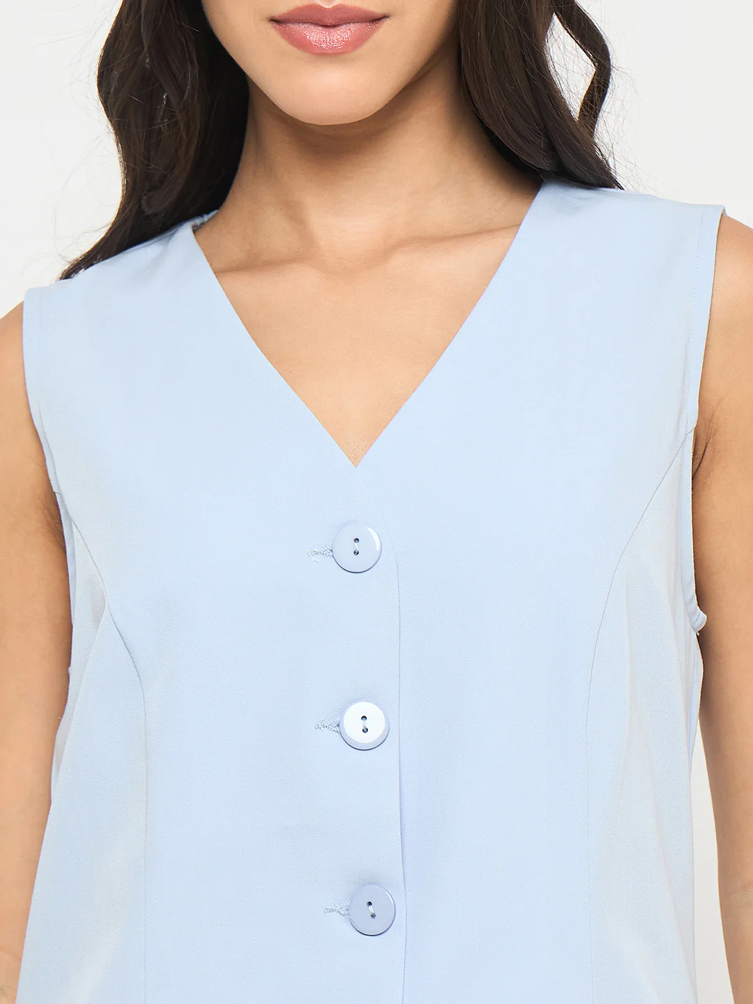 Madame Solid Sleeveless Top and Bottoms Blue Co-ord Set - Image 8
