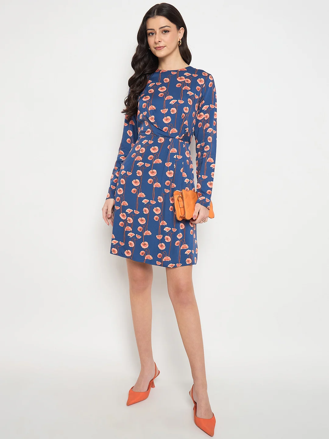 Madame Blue Printed Rayon Flared Dress - Image 4