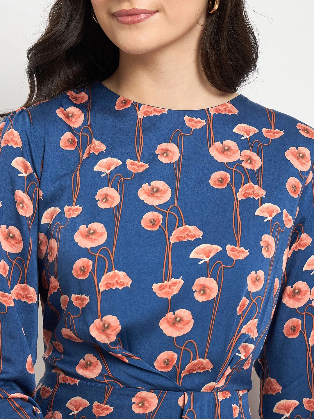 Madame Blue Printed Rayon Flared Dress - Image 8