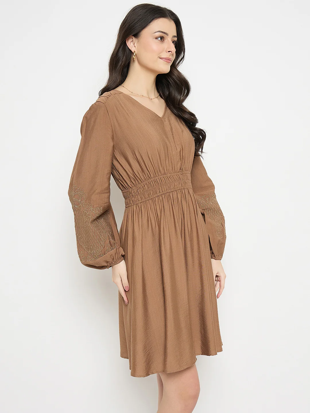 Madame Brown Rayon Nylon Blend Embroidered Dress - Image 5