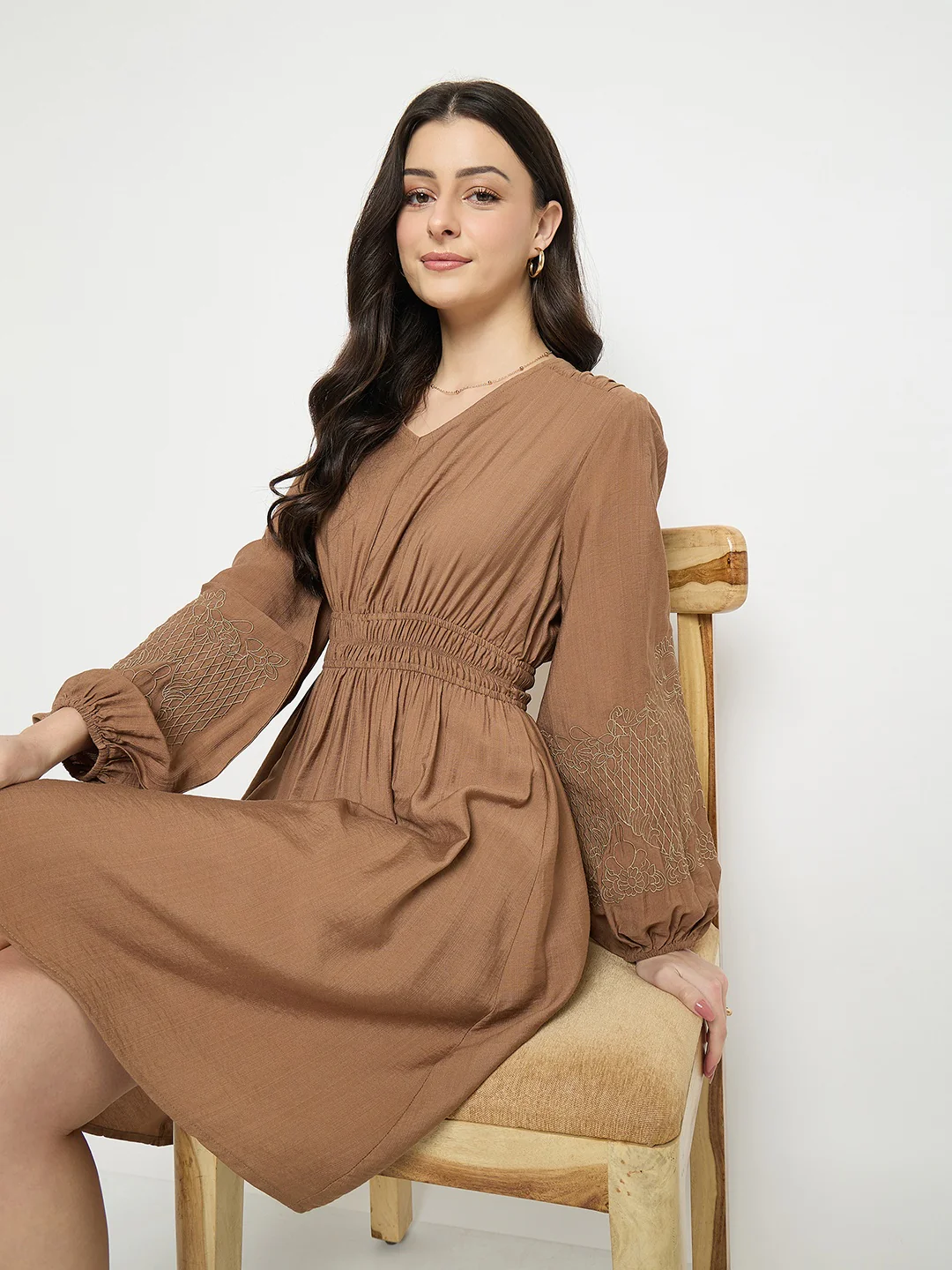Madame Brown Rayon Nylon Blend Embroidered Dress - Image 8