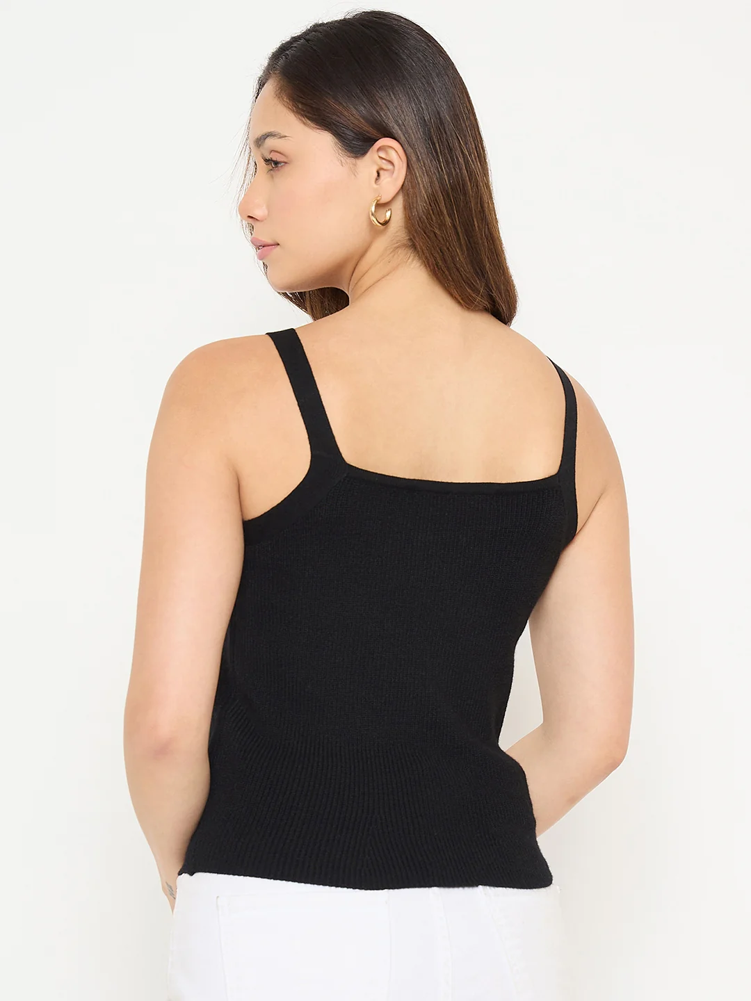 Madame Camisole Neck Black Knit Crop Top - Image 6