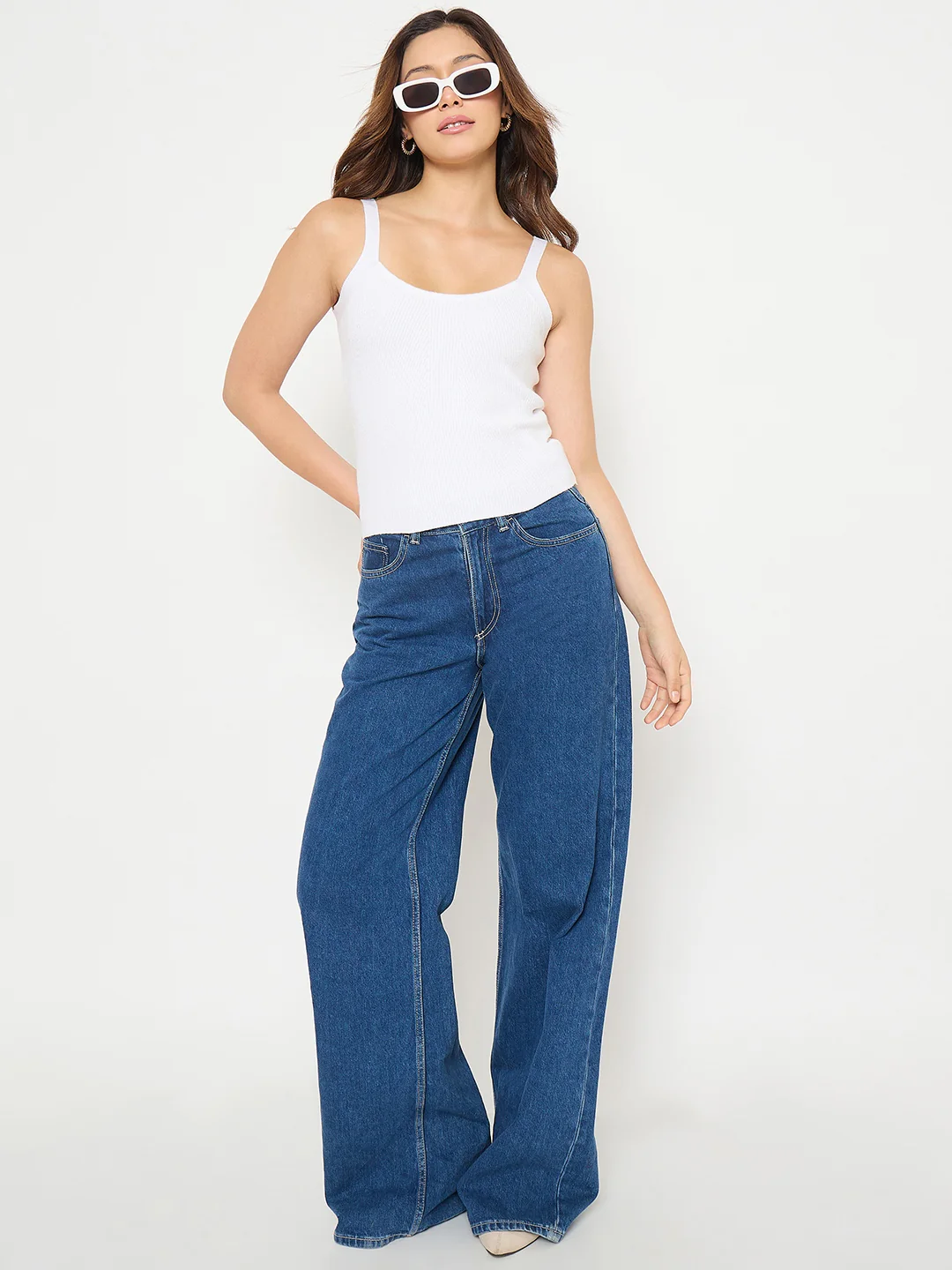 Madame Camisole Neck White Knit Crop Top - Image 3