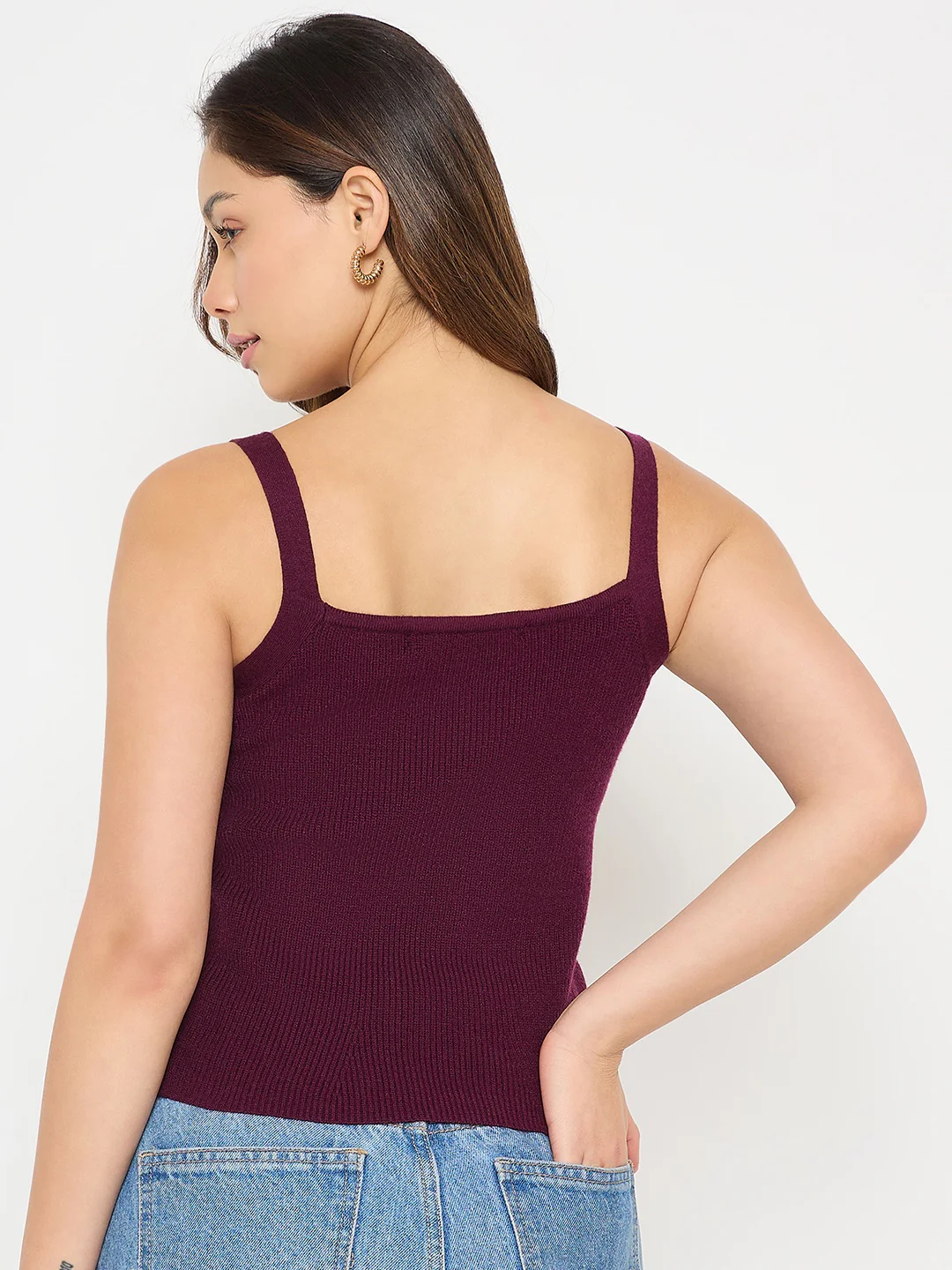 Madame Camisole Neck Wine Knit Crop Top - Image 6